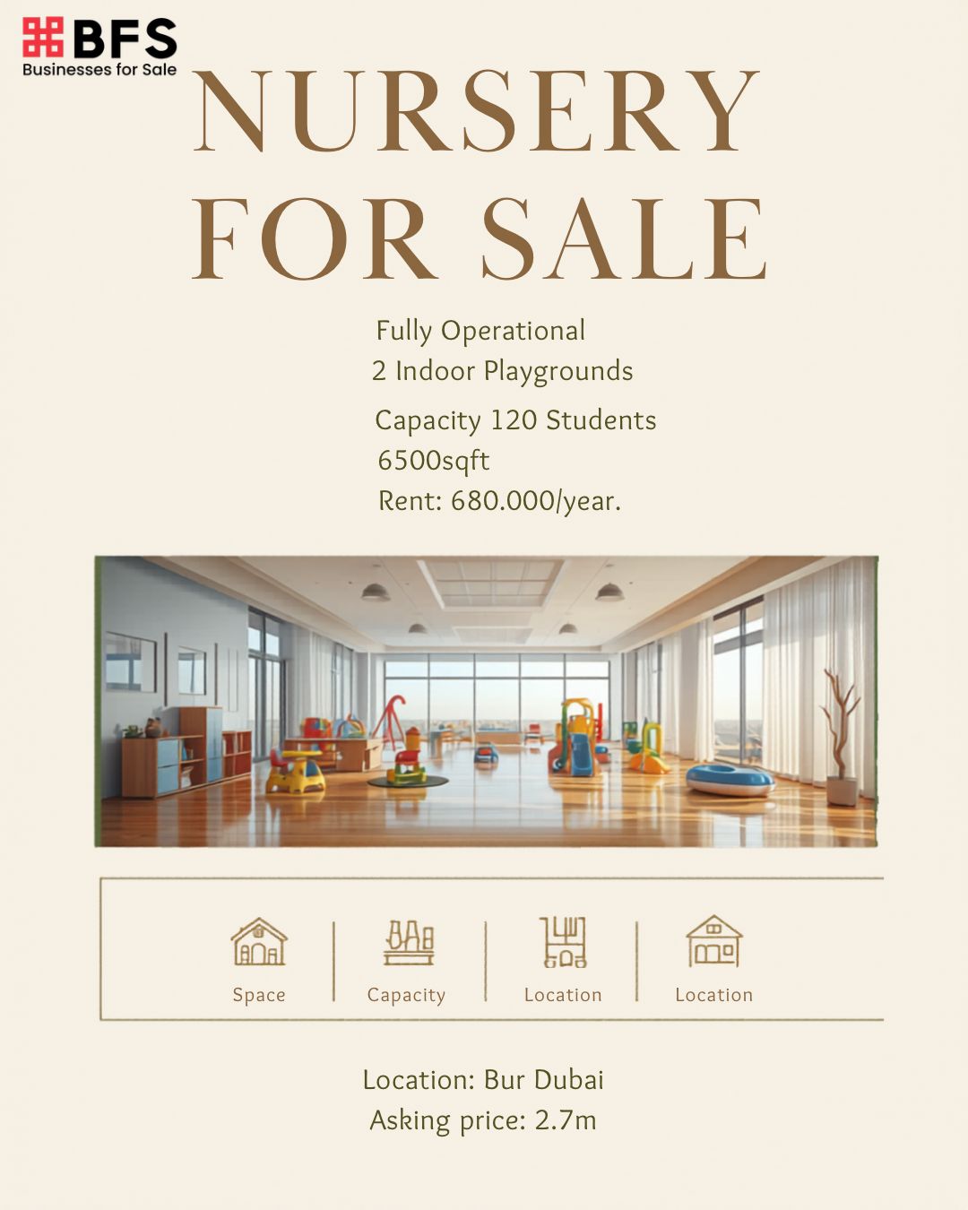 Established | Luxurious Nursery | Bur Dubai For Sale